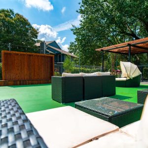 Outside seating area at SoNA Apartments